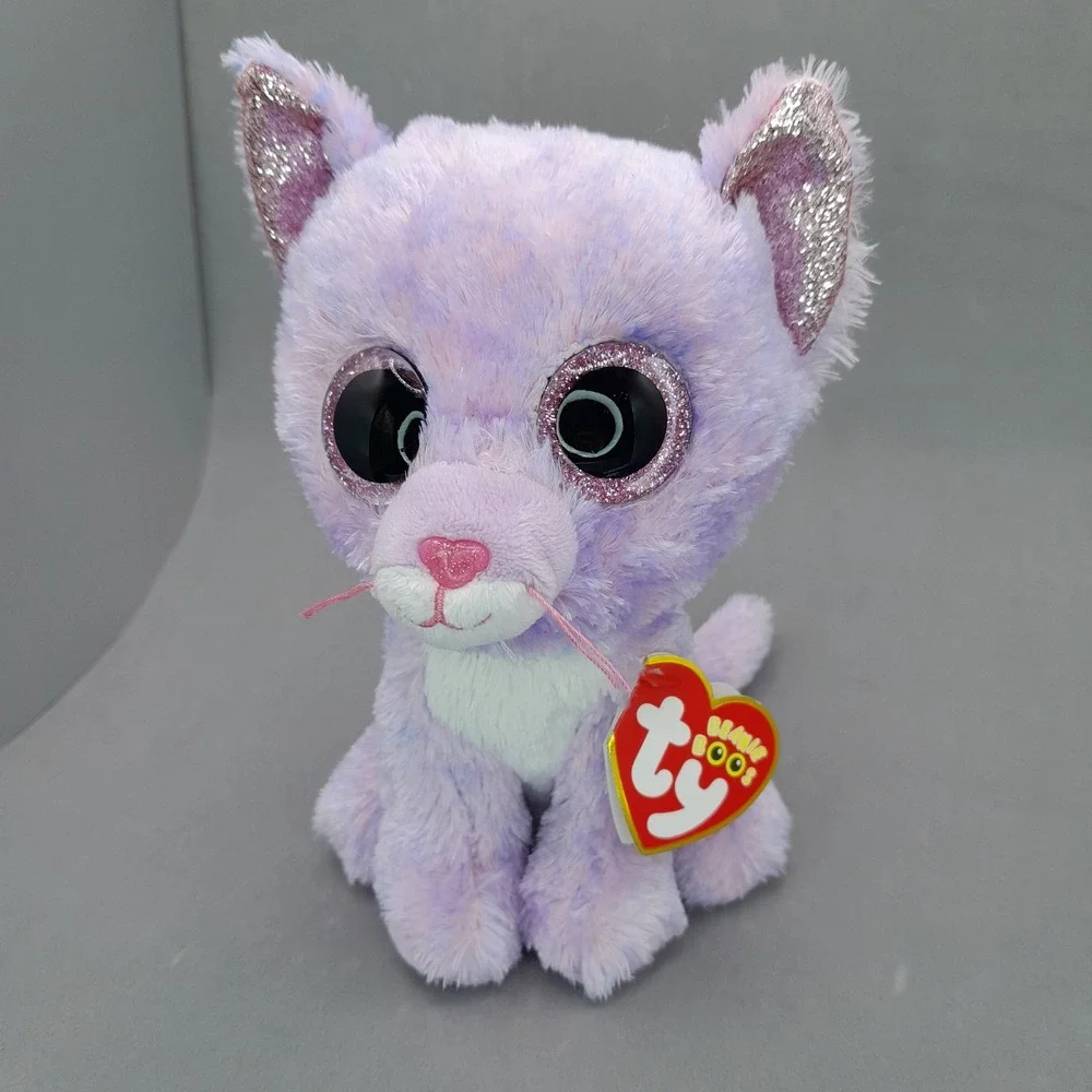 Ty Beanie Boos Cassidy Lavender Cat Purple Glitter Eyes Plush 6 inch NWT